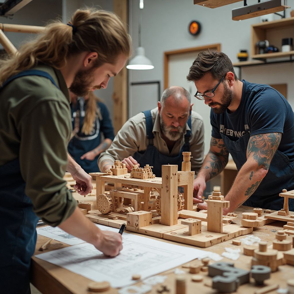 Team designing puzzle mechanisms for escape room