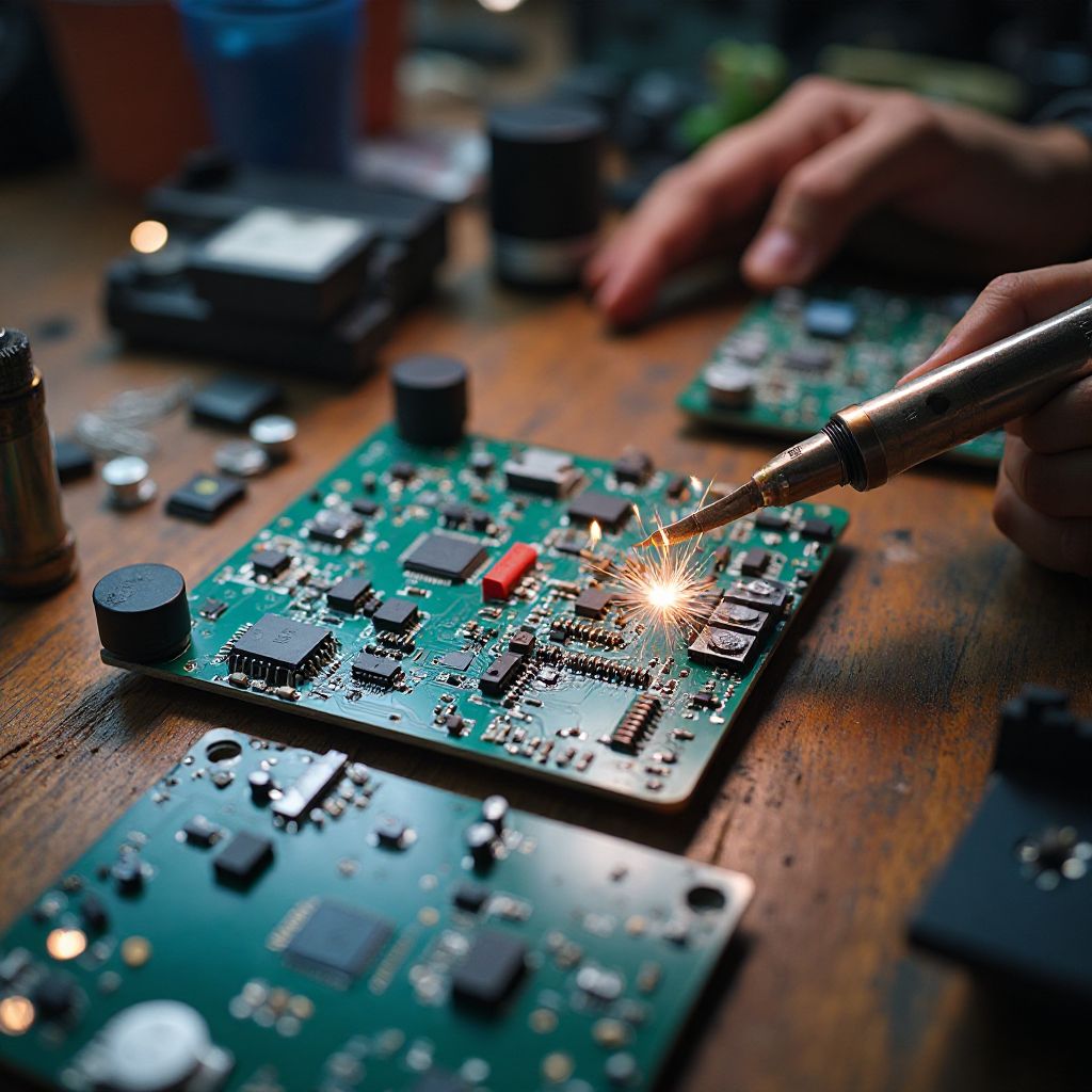 Electronics workshop for high-tech puzzle components